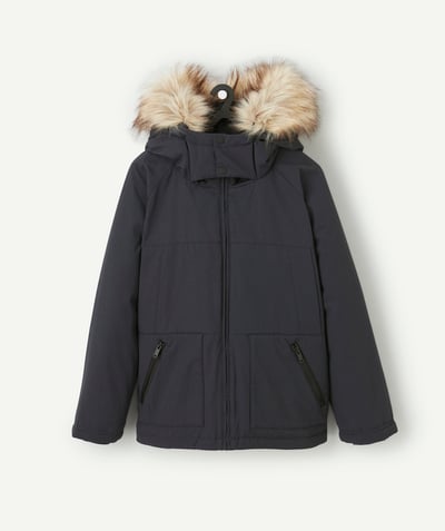 CategoryModel (8824667865230@165)  - parka garçon noire à capuche imitation fourrure amovible