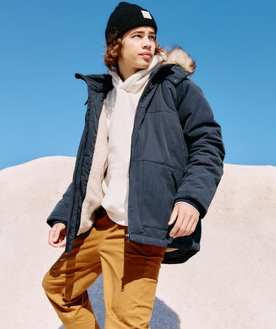 CategoryModel (8821761114254@157)  - parka garçon bleu marine à capuche imitation fourrure amovible