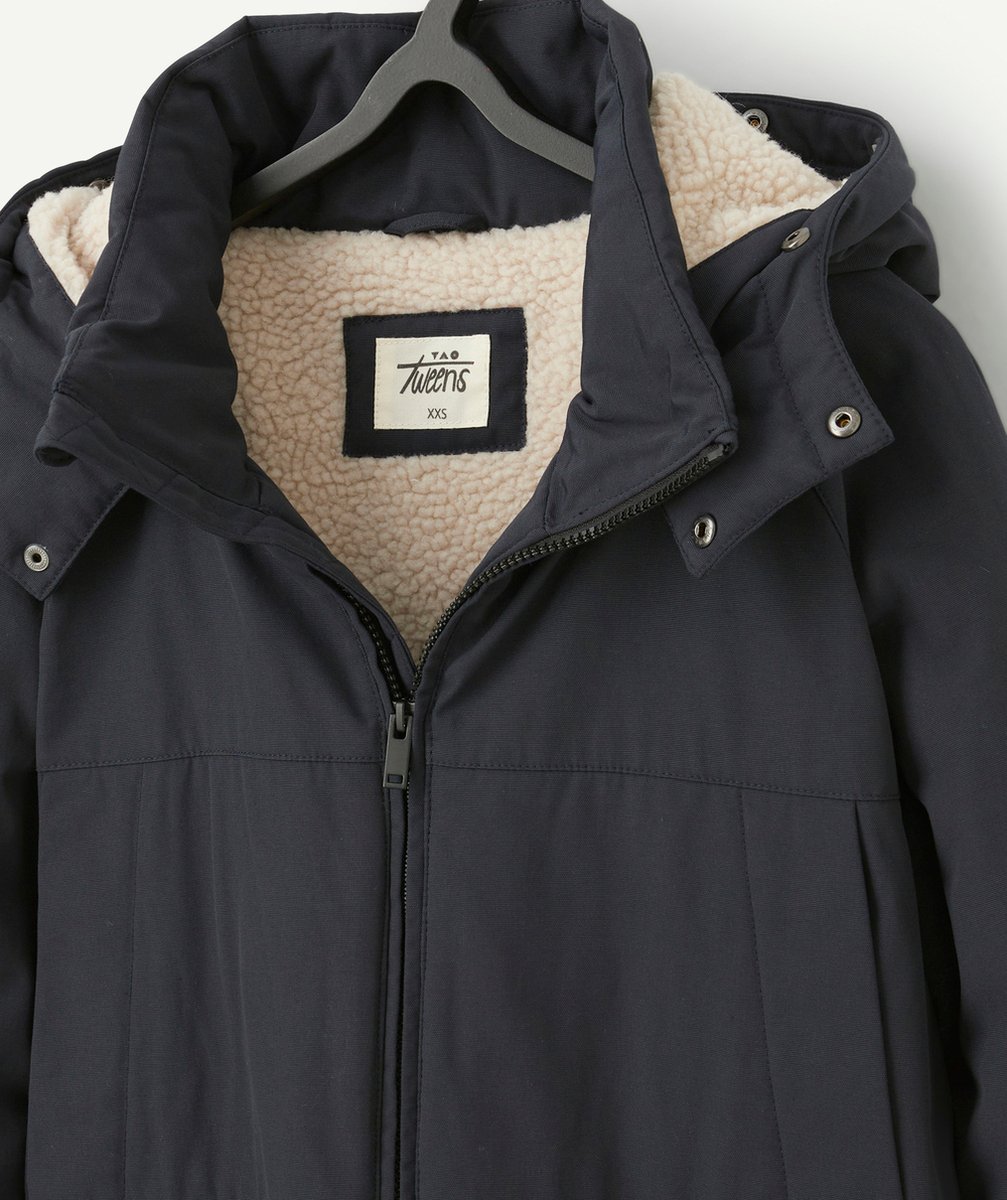   - black boy's parka with detachable imitation fur hood