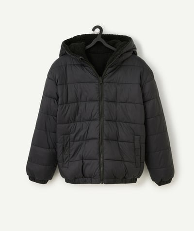 CategoryModel (8824896946318@530)  - boy's reversible down jacket in black recycled padding and sherpa