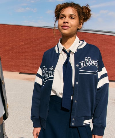 CategoryModel (8825715654798@6)  - veste teddy fille en fibres recyclées bleu marine thème campus