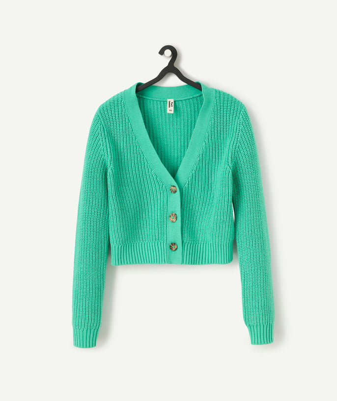   - girl's knitted cardigan in recycled fibres green