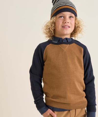 CategoryModel (8821761638542@2088)  - brown and navy blue organic cotton boy's long-sleeved knitted sweater