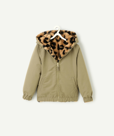 CategoryModel (8821758197902@130)  - girl's reversible jacket in khaki recycled fibers and leopard fur