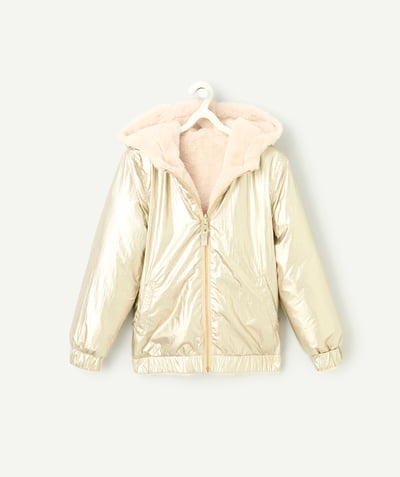 CategoryModel (8824928927886@20)  - reversible girl's jacket in gold-pink recycled fibers and fur