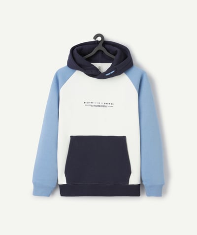 CategoryModel (8821766258830@3440)  - sweat à capuche garçon en fibres recyclées blanc et bleu