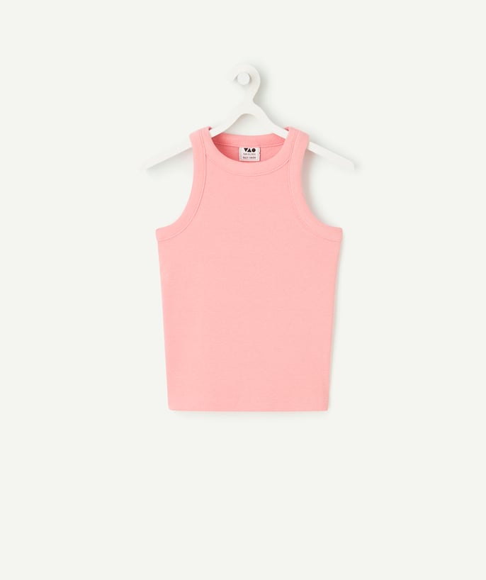   - pink ribbed organic cotton short tank top for girls