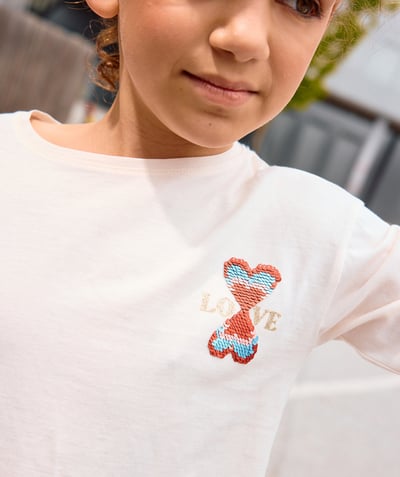 CategoryModel (8821758591118@1639)  - t-shirt manches longues fille en coton bio écru avec motif amour