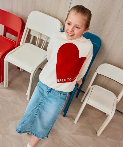 CategoryModel (8821759639694@6096)  - girl's long-sleeved sweatshirt in ecru recycled fibers with big red heart