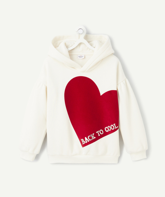   - girl's long-sleeved sweatshirt in ecru recycled fibers with big red heart