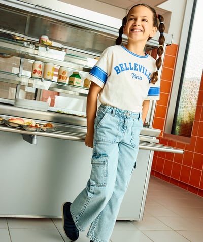 CategoryModel (8825060262030@22)  - t-shirt manches courtes fille en coton bio écru et bleu avec message ville