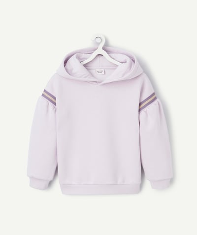 CategoryModel (8824666849422@279)  - sweat à capuche fille en fibres recyclées mauve pastel avec liserés