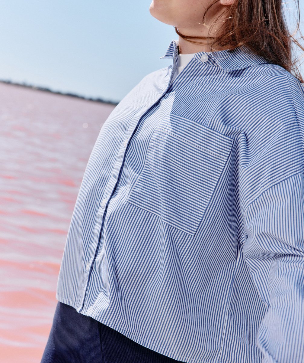   - chemise fille courte rayée bleu et blanc