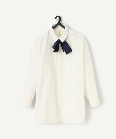 CategoryModel (8821764391054@939)  - white organic cotton girl's shirt with navy blue tie