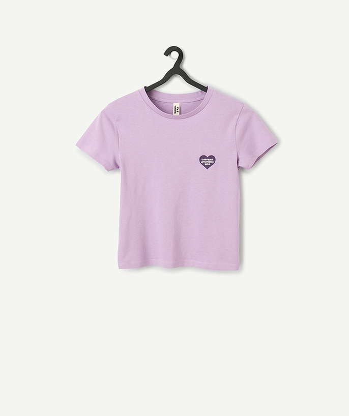   - short-sleeved organic cotton t-shirt in lilac with love motif