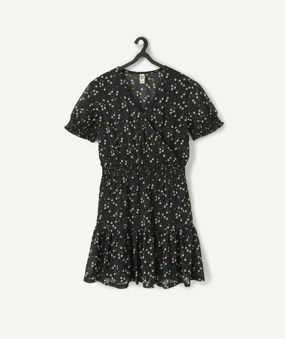 CategoryModel (8825060491406@150)  - robe cache coeur manches longues fille en fibres recyclées noir imprimé fleuri