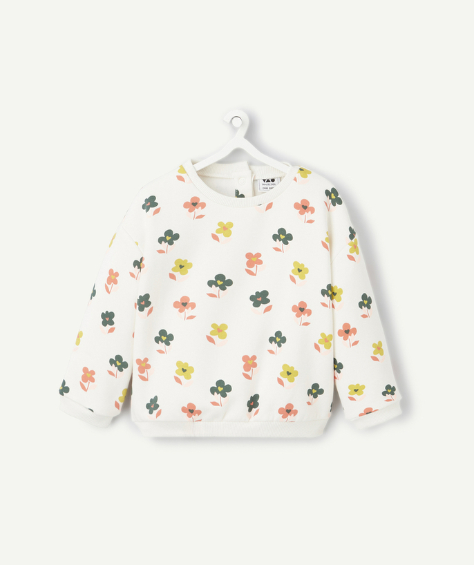   - long-sleeved baby girl sweatshirt in ecru recycled fiber with flower print