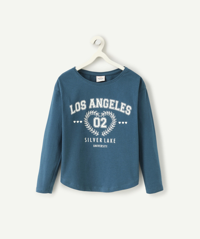 CategoryModel (8825585172622@5)  - Girl's blue organic cotton T-shirt with long-sleeved script