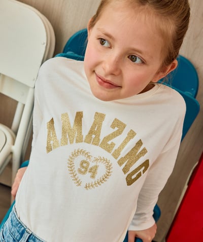 CategoryModel (8824667603086@463)  - t-shirt fille en coton bio blanc avec message amazing