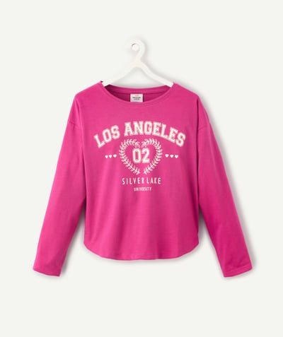 CategoryModel (8821761573006@30876)  - T-shirt fille manches longues en fibres recyclées rose avec écritures