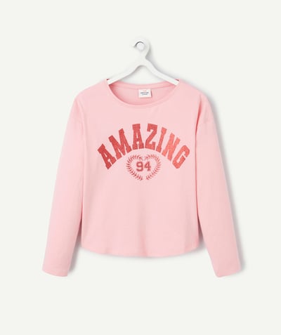CategoryModel (8821758591118@1639)  - girl's long-sleeved t-shirt in pink organic cotton with pattern