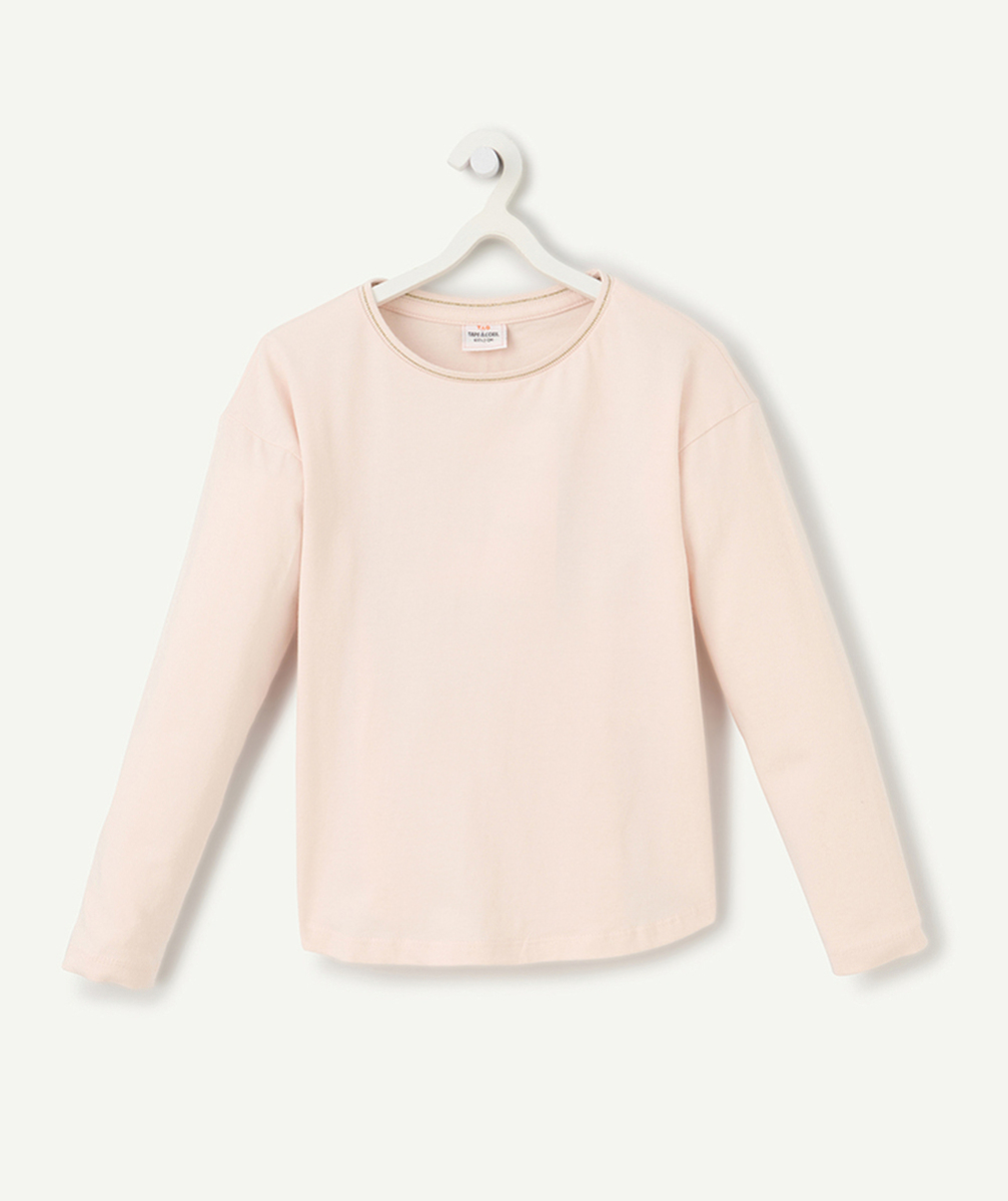   - girl's long-sleeved t-shirt in pale pink organic cotton