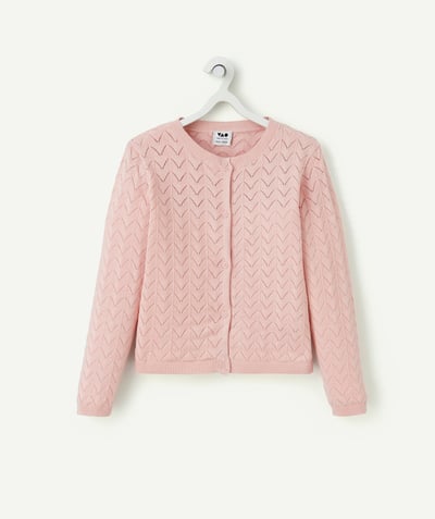 CategoryModel (8821759639694@6096)  - Pastel pink openwork cotton cardigan for girls