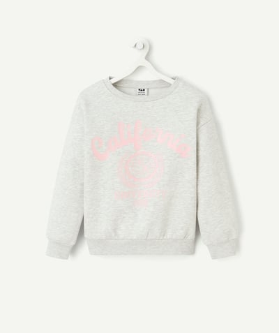 CategoryModel (8821758689422@539)  - girl's long-sleeved grey recycled-fiber sweatshirt with pink campus motif