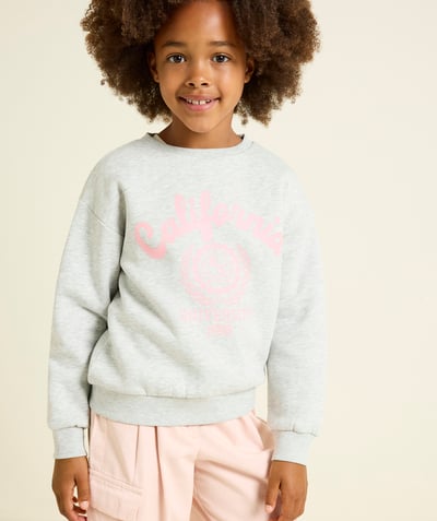 CategoryModel (8824929026190@714)  - sweat manches longues fille en fibres recyclées gris avec motif campus rose