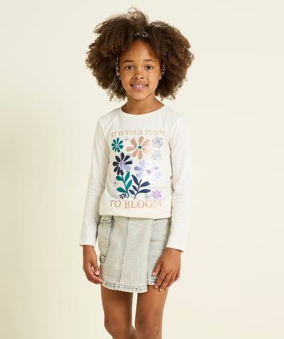 CategoryModel (8821761573006@30866)  - long-sleeved t-shirt for girls in ecru organic cotton with flower motif