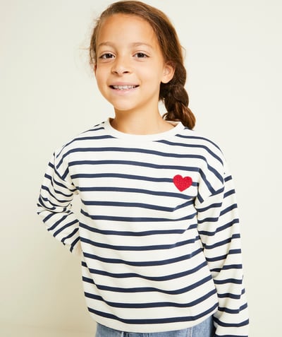 CategoryModel (8825060229262@31504)  - recycled fiber girl's navy blue striped sweater with heart