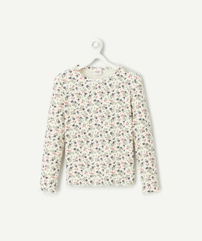 CategoryModel (8821764587662@20399)  - long-sleeved t-shirt for girls in ecru ribbed organic cotton with floral print