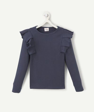CategoryModel (8821759639694@6096)  - long-sleeved t-shirt for girls in navy blue organic cotton with ruffles