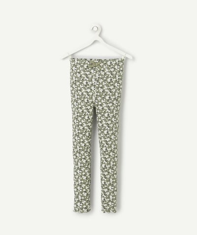 CategoryModel (8824929026190@712)  - flower-printed leggings in green organic cotton for girls