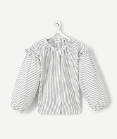 CategoryModel (8821761573006@30518)  - long-sleeved girl's shirt in white and navy blue striped organic cotton with ruching