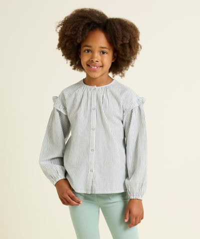 CategoryModel (8824929026190@714)  - long-sleeved girl's shirt in white and navy blue striped organic cotton with ruching