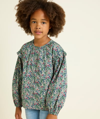 CategoryModel (8824929026190@714)  - girl's long-sleeved shirt in khaki organic cotton with floral print