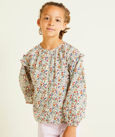 CategoryModel (8821758427278@123)  - girl's long-sleeved shirt in flower-printed ecru organic cotton