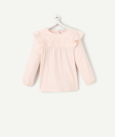 CategoryModel (8821752103054@1723)  - t-shirt manches longues bébé fille en coton bio rose pâle avec broderies