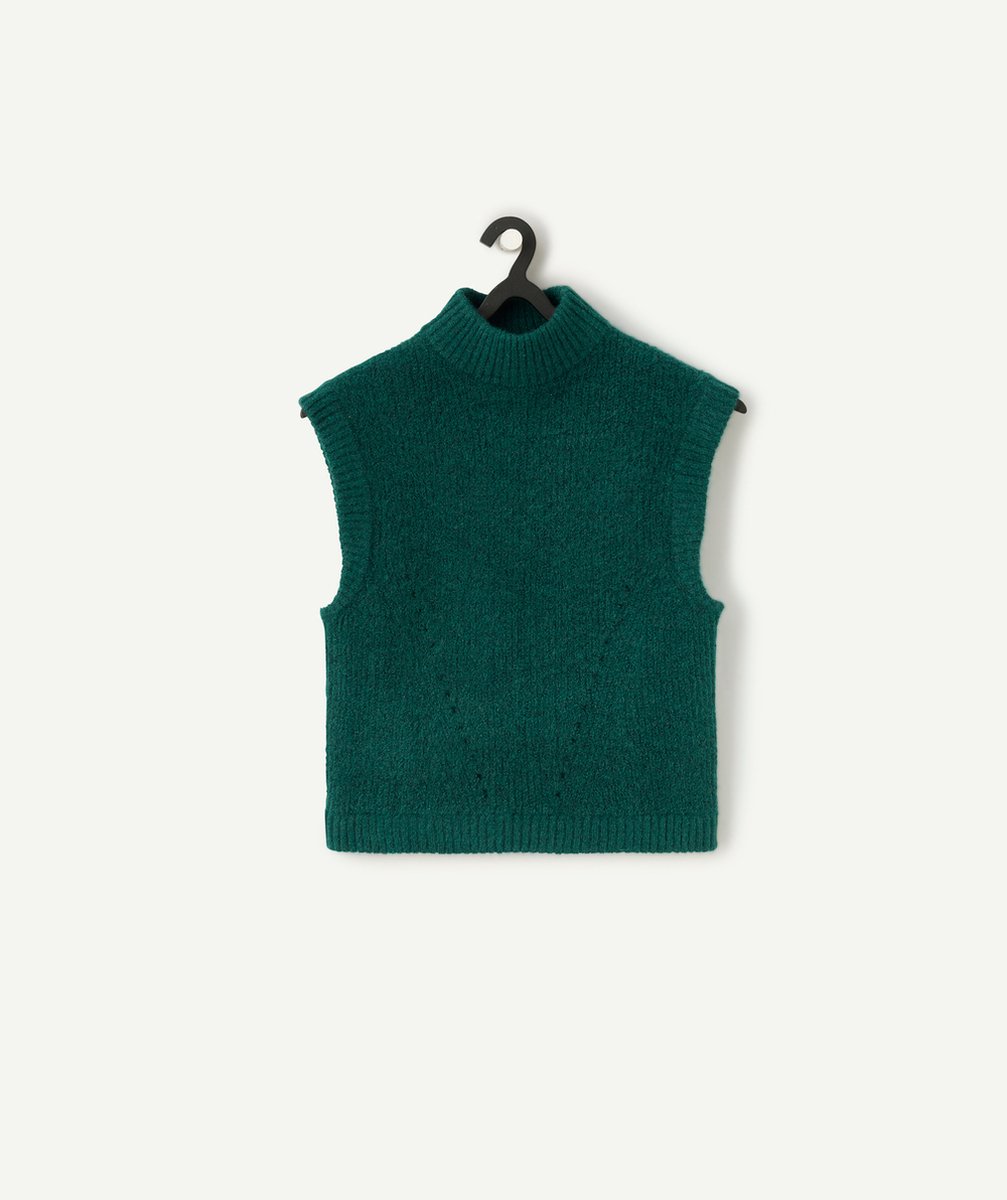   - pull sans manches fille en fibres recyclées vert sapin 