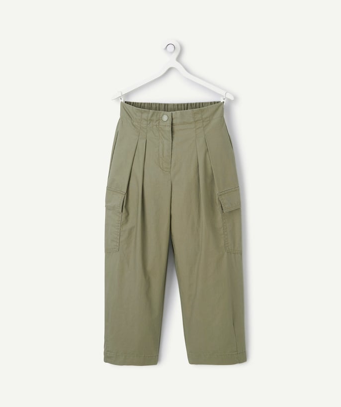   - khaki girl's parachute pants with cargo pockets