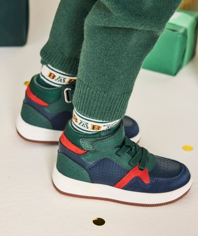 CategoryModel (8821762097294@220)  - navy blue and green boys' high-top sneakers with velcro and laces