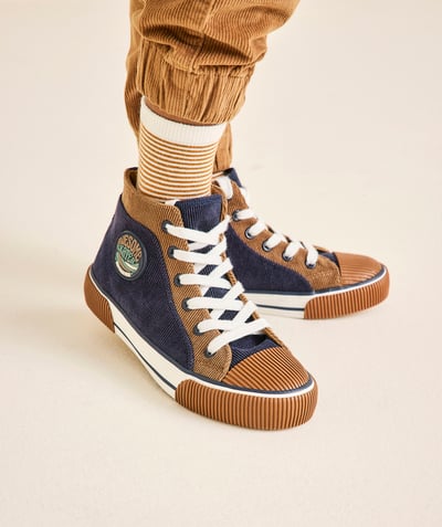 CategoryModel (8825061081230@11)  - Navy and brown corduroy boy sneakers with patch