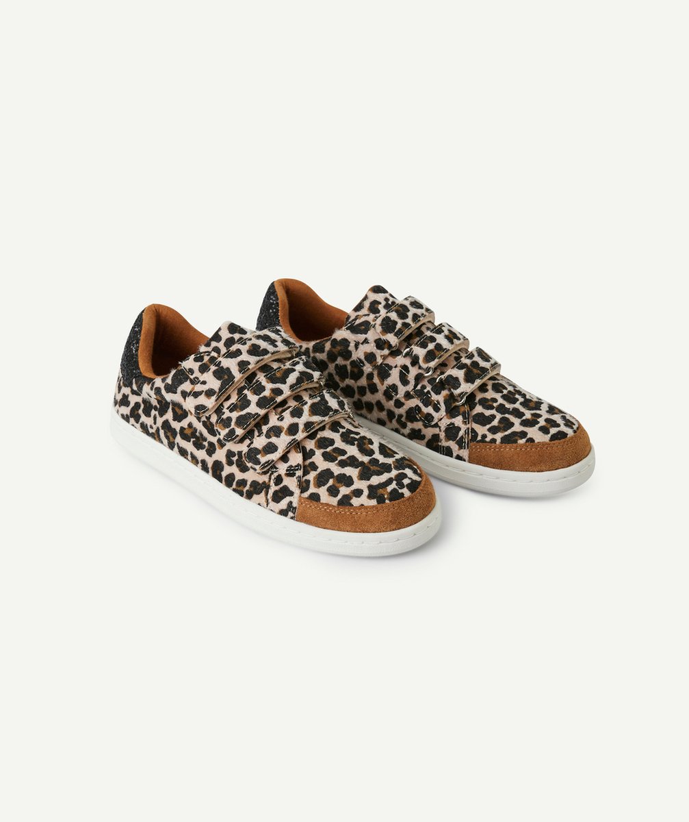   - girl's leopard print sneakers with velcro fastening, animal skin effect