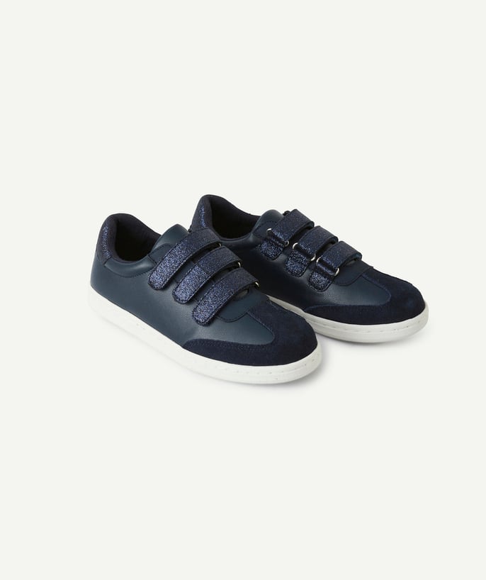   - navy blue girl's low sneakers with sequined velcro strap