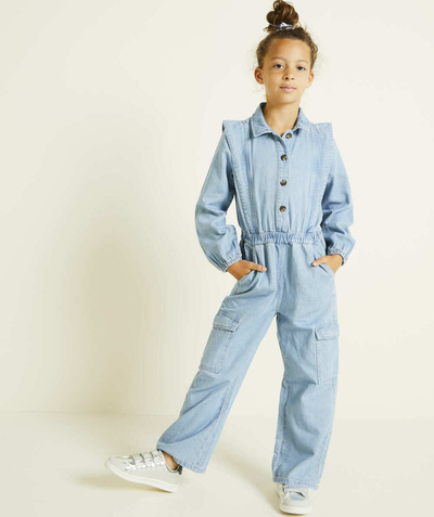CategoryModel (8821758886030@103)  - combinaison pantalon fille en denim low impact bleu et poches cargo