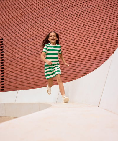 CategoryModel (8824668258446@201)  - green and white striped organic cotton girl's dress