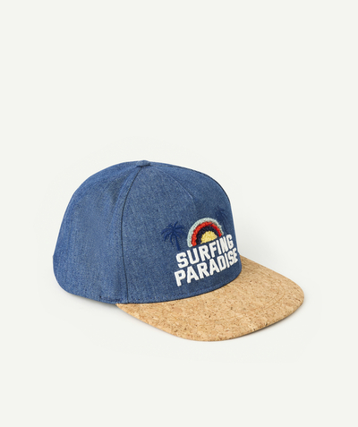 CategoryModel (8821762523278@324)  - casquette garçon bleu marine denim avec visière effet liège et broderies