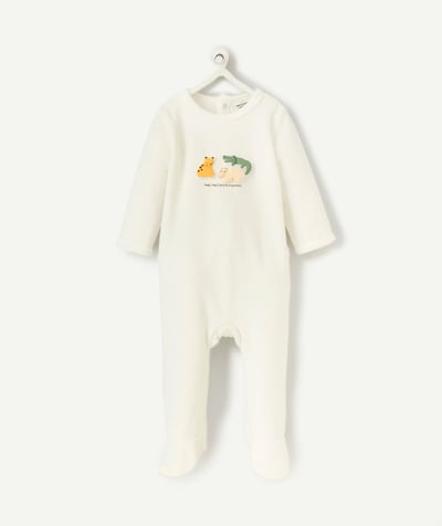 CategoryModel (8821755871374@423)  - white organic cotton velvet baby sleeping bag with embossed animals