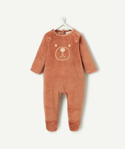 CategoryModel (8821755576462@7031)  - brown organic cotton velvet baby sleeping bag with embroidered bear